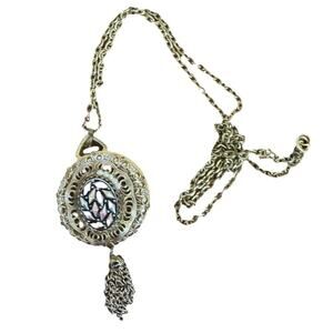 Vintage Swiss Lucerne Pendant/Pocket Watch, Ornate Swirl Design, Iridescent Ston